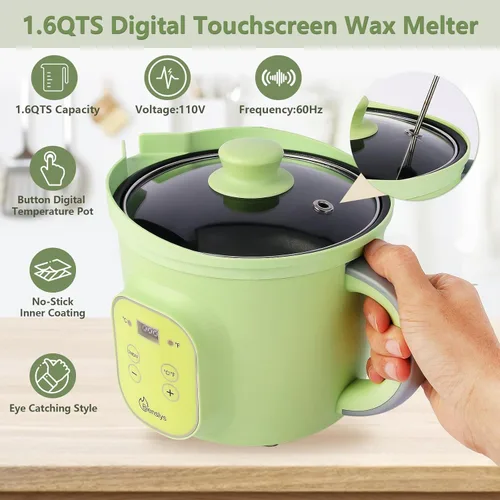Miniatura 3 de Bienslys Olla Digital para Derretir Cera, Olla Eléctrica de 1.6 Qts para Hacer Velas y Jabón con Termostato Ajustable (90-300°F), Revestimiento