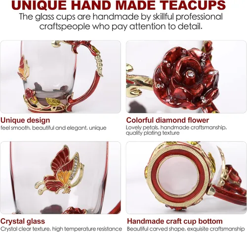 Miniatura 3 de Taza de té de flores de vidrio con cuchara, regalos del día de San Valentín para esposa y madre, regalos personalizados para regalo del día