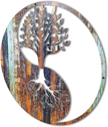 Miniatura 3 de Venodeco Yin Yang - Decoración de pared del árbol de la vida, uso en interiores y exteriores, acero cortado con láser de 0.079 in con diseño impreso