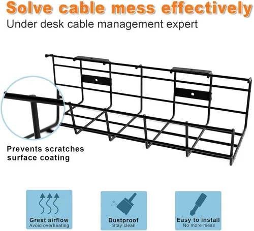 Miniatura 5 de Under Desk Cable Management- 1 Pack Cord Organizer. Metal Wire Cable Management Tray for Office, Studio and Home. Super Sturdy Under Table Cable