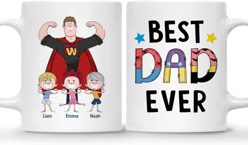 Miniatura 14 de Gossby Taza de café personalizada con texto en inglés "Best Dad Ever" (2 niños) – Taza de papá para papá, esposo – Taza personalizada de 11 onzas