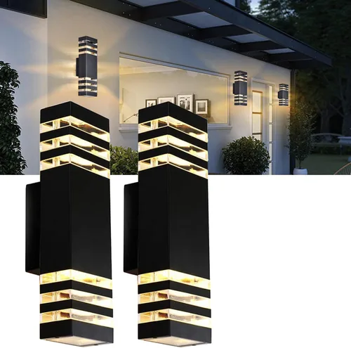 Paquete de 2 lámparas de pared LED para exteriores de 15 pulgadas, luz de pared de 18W de 4000K blanca diurna, cuerpo de aluminio impermeable IP65