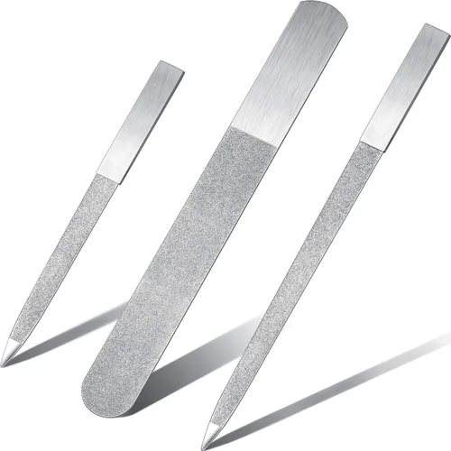 Miniatura 7 de Mudder Juego de 3 limas de uñas de diamante para mujeres y hombres, acero inoxidable, metal, zafiro, doble cara, limadores de uñas de los pies
