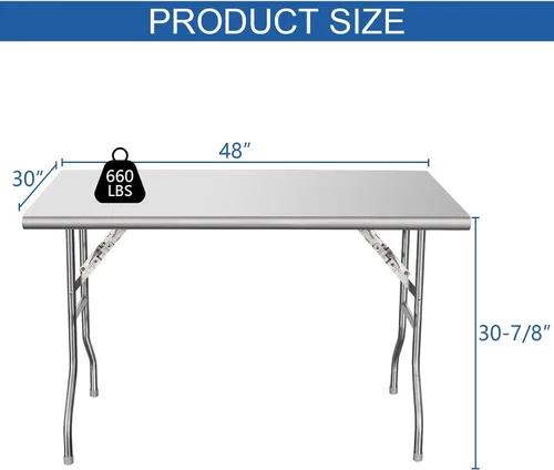Miniatura 3 de HARDURA Mesa Plegable de Acero Inoxidable 30x48 Pulgadas con Patas, Mesa de Preparación Plegable Portátil NSF Comercial para Cocina de Restaurante