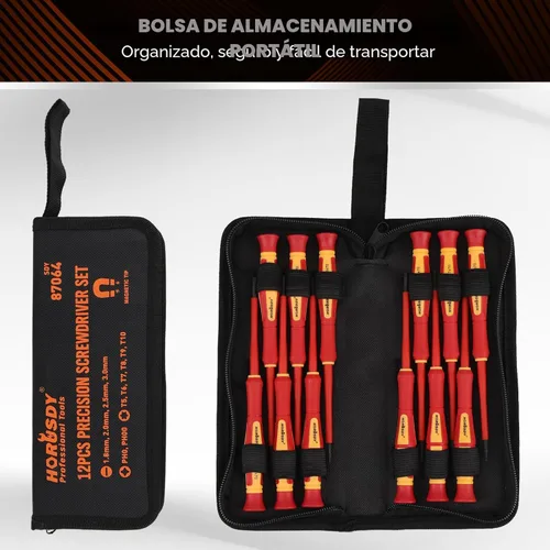 Miniatura 8 de HORUSDY Juego de destornilladores de precisión de 12 piezas, destornilladores eléctricos aislados de 1000 V con puntas magnéticas y tapa superior