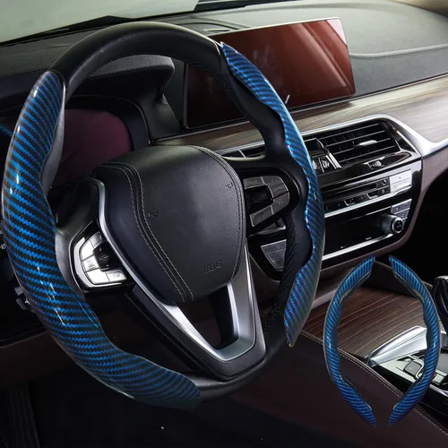 Miniatura 11 de WOCOCN 2 fundas para volante de automóvil, protector antideslizante de fibra de carbono para hombres y mujeres, múltiples opciones de color, Beige