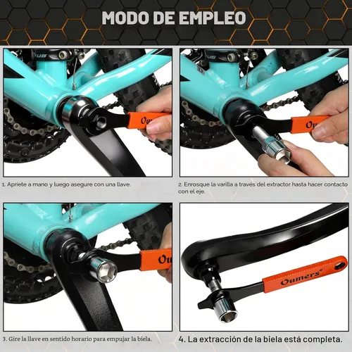 Miniatura 5 de Oumers Extractor de manivela de bicicleta/removedor de brazo y removedor de soporte inferior con llave inglesa/llave de 0.630 in. Kit de Naranja