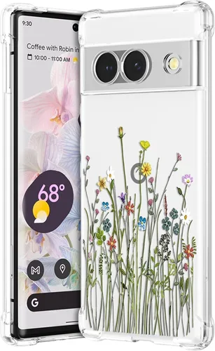 Miniatura 21 de RALEAVO - Funda floral para Google Pixel 7a, funda transparente con hojas y flores, diseño delgado y lindo para niñas y mujeres, cubierta de Verde