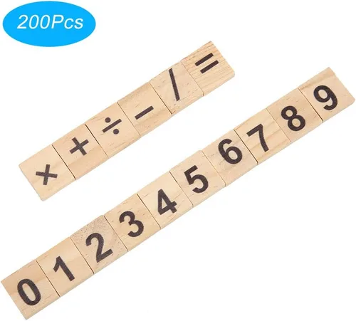 Miniatura 7 de 200 piezas de azulejos de madera con números de madera, bloques de rompecabezas de números y símbolos para manualidades, ortografía, decoración
