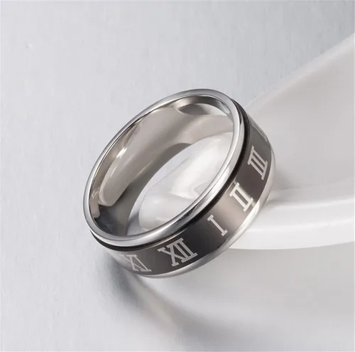 Miniatura 4 de PAURO Anillo unisex de acero inoxidable con números romanos para ansiedad