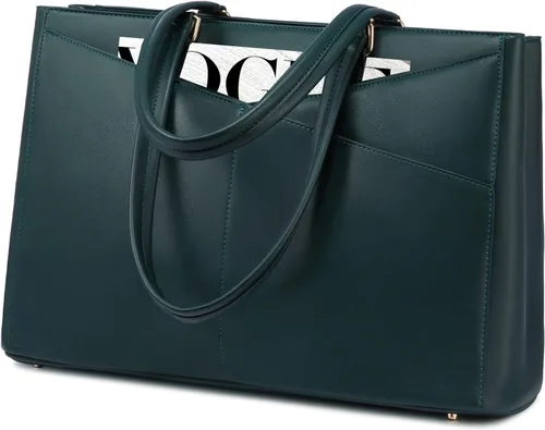 Miniatura 51 de LOVEVOOK Bolsa de mano para computadora portátil para mujer, bolsas de trabajo de cuero de 15.6 pulgadas con soporte grande para tazas para Negro