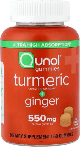 Gomitas de cúrcuma y jengibre, gomita Qunol con 500 mg de cúrcuma + 50 mg de jengibre, suplemento de apoyo articular, tumérica y jengibre de ultra