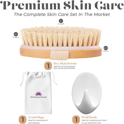 Miniatura 3 de Cepillo en seco para piel para cuerpo, mejora la salud y belleza de la piel, cerdas naturales, quita piel seca y toxinas, celulitis tratamiento