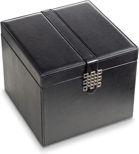 Miniatura 5 de Glenor Co Soporte organizador de aretes, 75 ranuras pequeñas y 4 grandes, caja de joyería clásica con cajón y cierre moderno, espejo, 4 bandejas