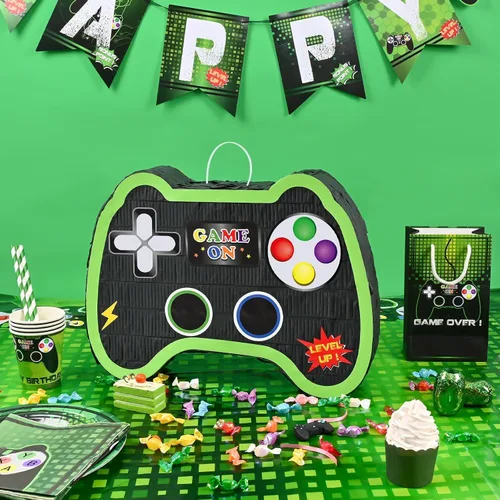 Miniatura 3 de WERNNSAI - Piñata de controlador de videojuegos, suministros para fiestas, paquete con venda y bate para niños, temática de juegos, fiesta
