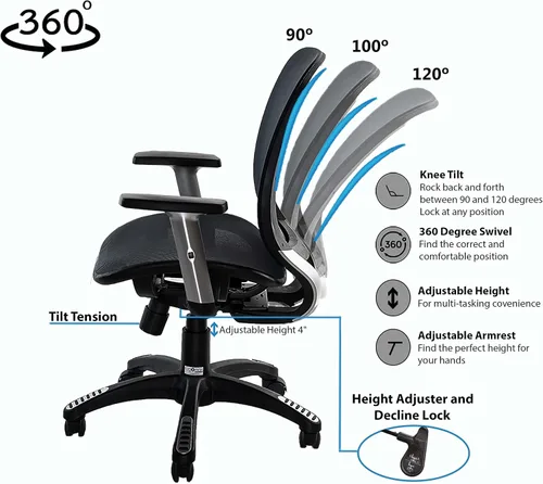 Miniatura 6 de Silla de oficina ergonómica, silla de oficina, soporte lumbar, silla de oficina de malla con respaldo medio con reposabrazos ajustables, silla