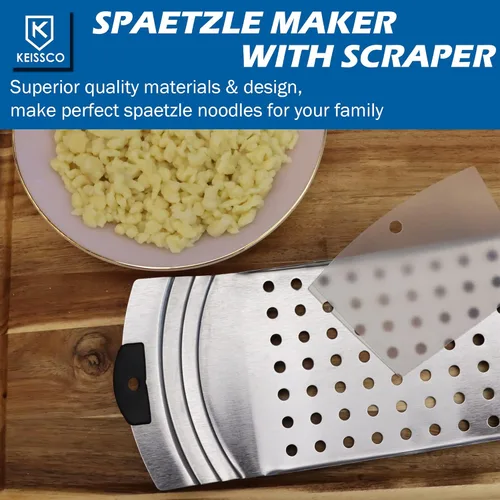 Miniatura 5 de Máquina Premium de Acero Inoxidable para Hacer Spaetzle, Plana para Spaetzle con Raspador de Pastelería, Tradicional Alemana para Hacer Fideos