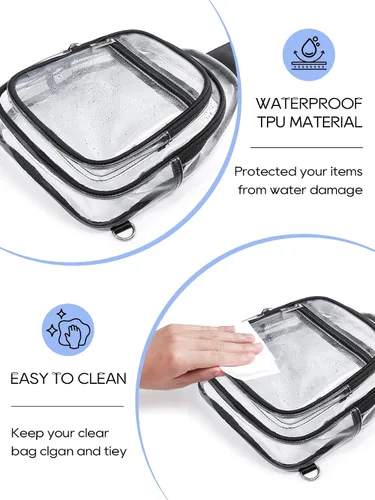 Miniatura 6 de Bolsa transparente de 3 bolsillos para eventos de estadio, mochila cruzada grande transparente, riñonera para conciertos para mujeres y hombres