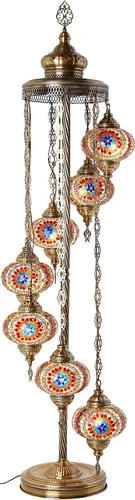 Miniatura 2 de DEMMEX - Lámpara de pie con mosaico marroquí turco de 7 globos grandes, lámpara de pie bohemia con mosaico Tiffany con enchufe y enchufe