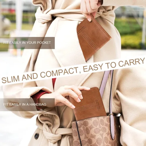 Miniatura 6 de APHISON Billetera para mujer, delgada y pequeña, cartera RFID para mujer, 01A125marrón2, Compacto