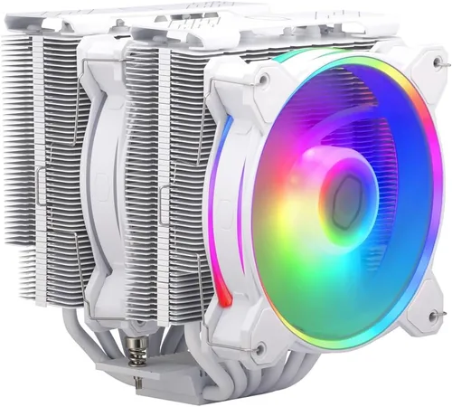 Cooler Master Hyper 622 Halo White Enfriador de aire de CPU de doble torre, ventilador PWM de 120 Halo², ARGB de doble bucle, 6 tubos de calor de