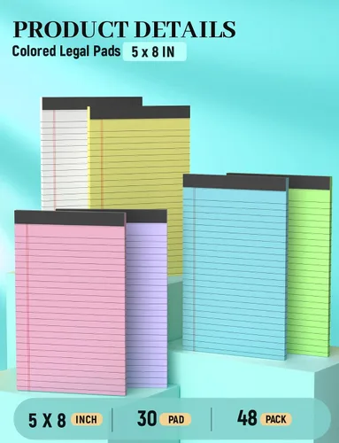 Miniatura 3 de Blocs de Notas de Color 5x8, Paquete de 48 Blocs Legales Pequeños Rosa 5x8, Blocs de Notas Legales Pequeños con Rayas Universitarias Fácil