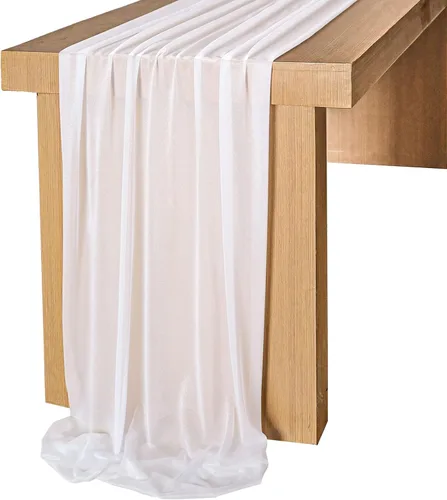 Miniatura 9 de Lookein Camino de mesa de gasa azul polvoriento de 10 pies, mantel transparente para boda, 29 x 120 pulgadas, decoración rústica de boda, camino