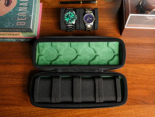 Miniatura 4 de 4 ranuras para reloj duro para hombre, caja organizadora de almacenamiento portátil con almohadas de espuma suave, se ajusta perfectamente a todos