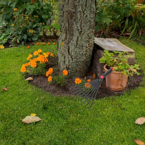 Miniatura 6 de HANABASS Rastrillo pequeño para jardinería con agujero para colgar, herramienta de jardín, rastrillo de jardín para hojas en jardines y patios