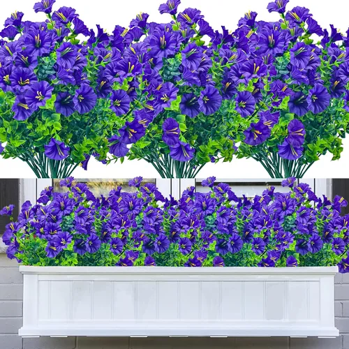 Miniatura 9 de 20 paquetes de flores artificiales para exteriores, flores falsas resistentes a los rayos UV, arbustos de plástico sintético para decoración Azul
