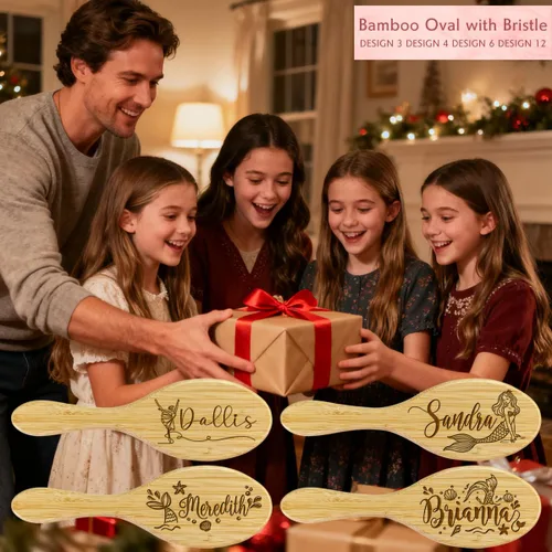 Miniatura 5 de Cepillo de pelo de bambú personalizado, peine con nombre personalizado para mujeres, regalos de cumpleaños de Navidad para mamá, esposa, abuela