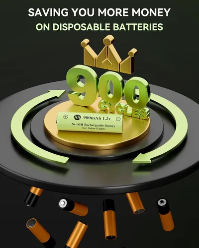 Miniatura 4 de Batería recargable AA Ni-MH de 1.2 V, batería recargable AA 900mAh 1.2V precargada, alta capacidad para luces solares al aire libre, lámparas