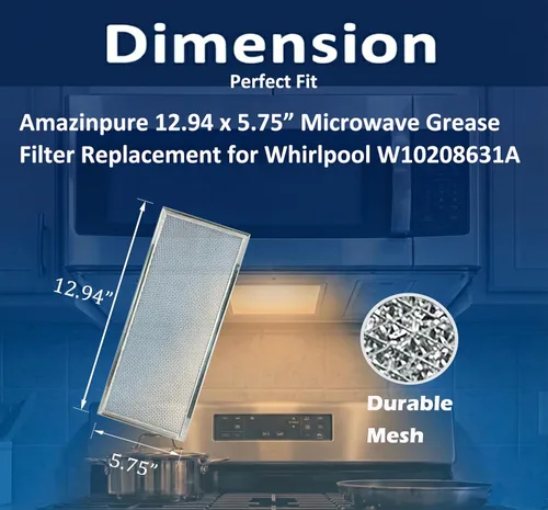 Miniatura 2 de Filtro de grasa para microondas Whirlpool W10208631A, paquete de 2 filtros de grasa para microondas de malla de aluminio de 13 x 6 pulgadas