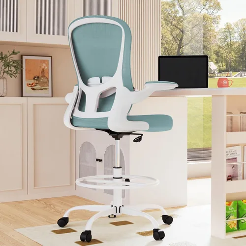 Silla de dibujo, silla de oficina alta con reposabrazos abatibles, silla de escritorio de pie ergonómica ejecutiva para computadora, silla de dibujo