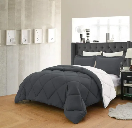 Miniatura 2 de Empire Home Juego de edredón reversible y fundas de almohada de 3 piezas en 10 combinaciones de colores, alternativa al plumón (blanco/gris, Queen)