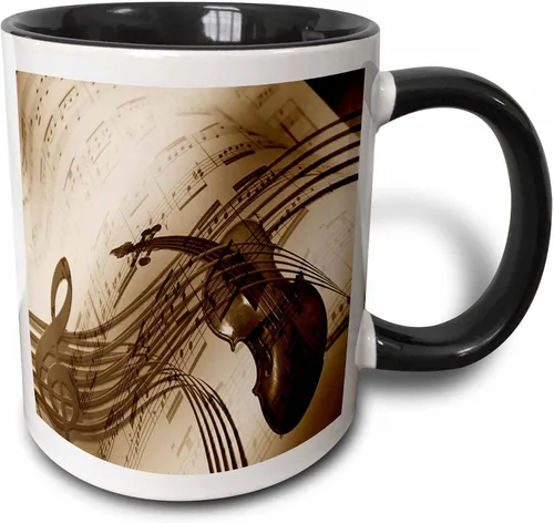 3dRose Image of abstract violin and sheet music in sepia tones 11oz Two-Tone Black Mug