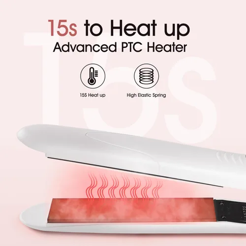Miniatura 7 de Plancha plana de 1 pulgada, plancha plana profesional de cerámica para alisar el cabello rizado, plancha plana de doble voltaje para bordes, Blanco