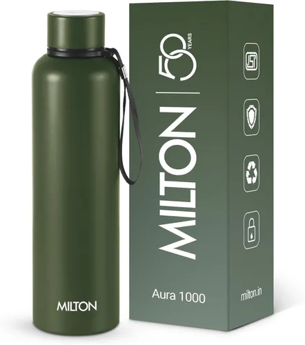 Milton Aura 1000 Thermosteel Water Bottle, 24 Hr Hot and Cold I Leak Proof Lid, ISI Certified I Vacuum Insulated I for Office, Gym, School I