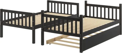 Miniatura 5 de Merax Literas individuales sobre individuales con nido, marco de cama nido de madera maciza con barandilla de seguridad y escalera, dormitorio