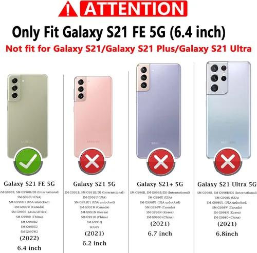 Miniatura 2 de Funda para Galaxy S21 FE 5G, con cubierta para lente de cámara, protector de pantalla HD, [grado militar] anillo de montaje en coche con soporte a