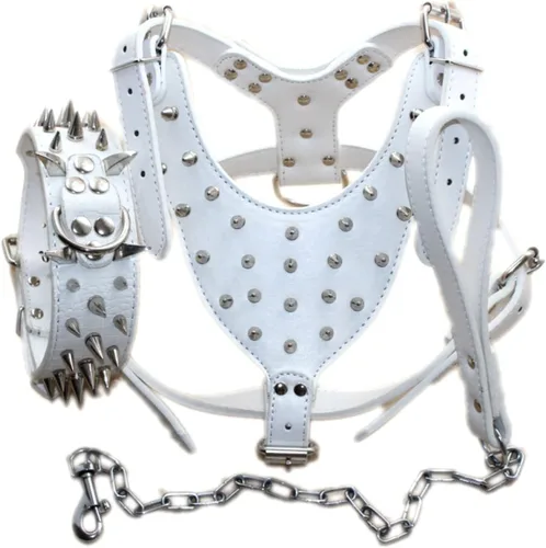Miniatura 9 de Arnés para perro con tachuelas de cuero de raza, collar y correas, juego de 3 piezas para perros medianos y grandes, mastín, boxer, bull terrier