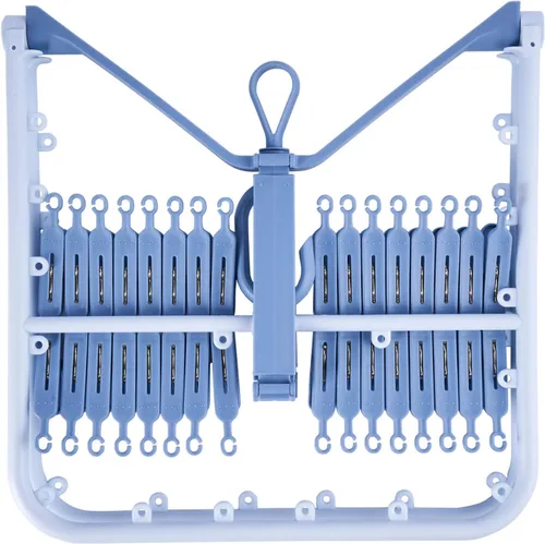 Miniatura 5 de Foshine Perchas plegables con clip, color azul, con 32 clips de secado, gancho a prueba de viento para ropa interior, calcetines, brasieres, ropa