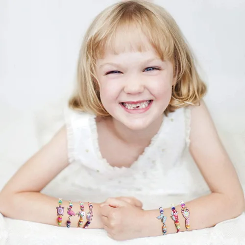 Miniatura 9 de Lorfancy 12 pulseras para niños y niñas, joyería con colgante de animal de unicornio, búho, pulsera de amistad tejida con diamantes de imitación