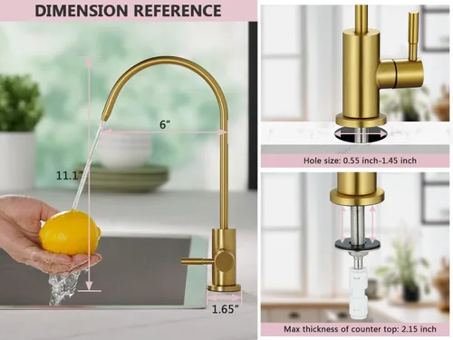 Miniatura 4 de Tohlar Grifo de Agua Potable para Fregadero de Cocina, Grifos de Agua Filtrada Dorados Grifo de Ósmosis Inversa Libre de Plomo Sistema de Filtración