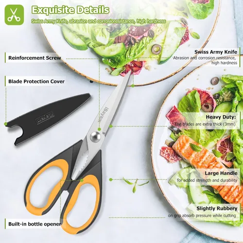 Miniatura 2 de iBayam - Tijeras de cocina, paquete de 2 tijeras de cocina resistentes de 9 pulgadas, aptas para lavavajillas, tijeras de alimentos multiusos