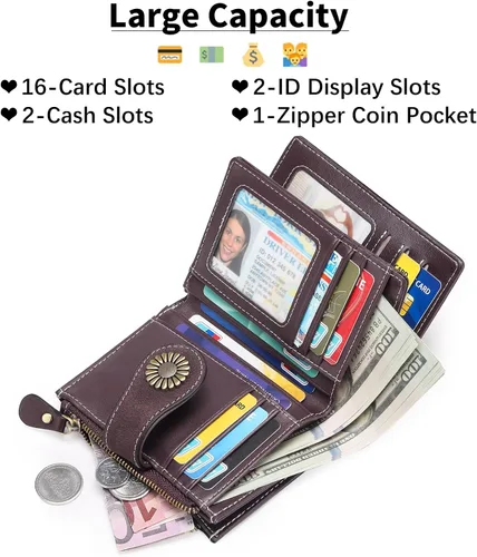 Miniatura 2 de SENDEFN Carteras pequeñas para mujer, con bloqueo RFID, de cuero, plegable, tarjetero con ventana de identificación