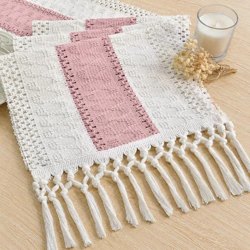 Miniatura 18 de FEXIA - Camino de mesa bohemio con borlas, para decoración del hogar, de macramé para decoración de habitación, comedor, dormitorio, despedida