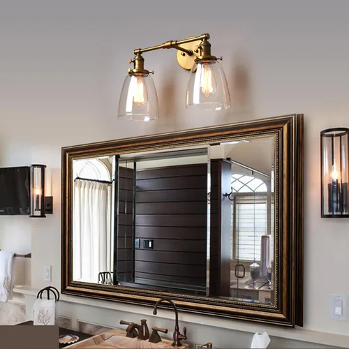 Miniatura 2 de Phansthy Apliques de pared industriales retro de 2 luces, lámpara de tocador de baño, lámpara de pared con doble pantalla de vidrio transparente