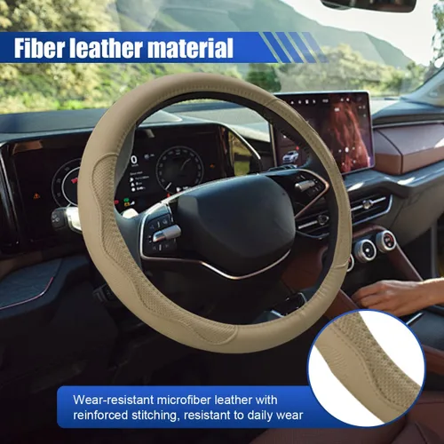 Miniatura 3 de Funda de cuero para volante de automóvil, 15 pulgadas, antideslizante, transpirable, protector de volante automotriz, accesorios universales