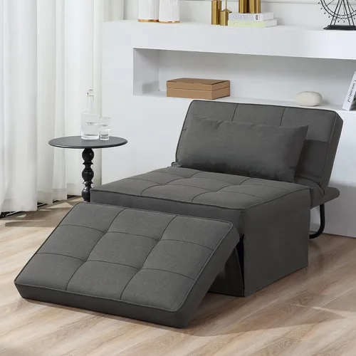 BIGSYY Sofá Cama, 4 en 1 Otomana Plegable Multifunción de Lino Transpirable Cama Sofá con Respaldo Ajustable Silla Convertible Moderna para Sala de